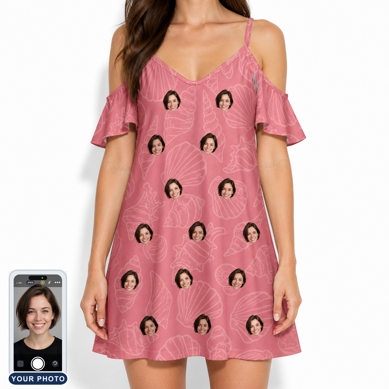 Women's Tidal Trinkets Custom Face Off-Shoulder Dress