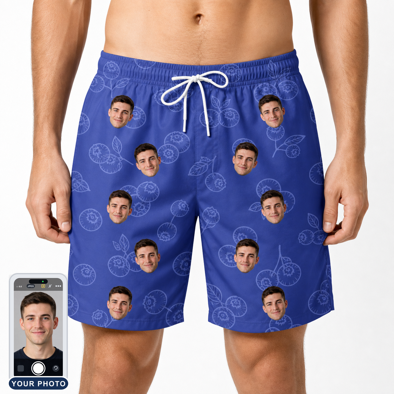Men's Blueberry Boogie Custom Face Beach Shorts