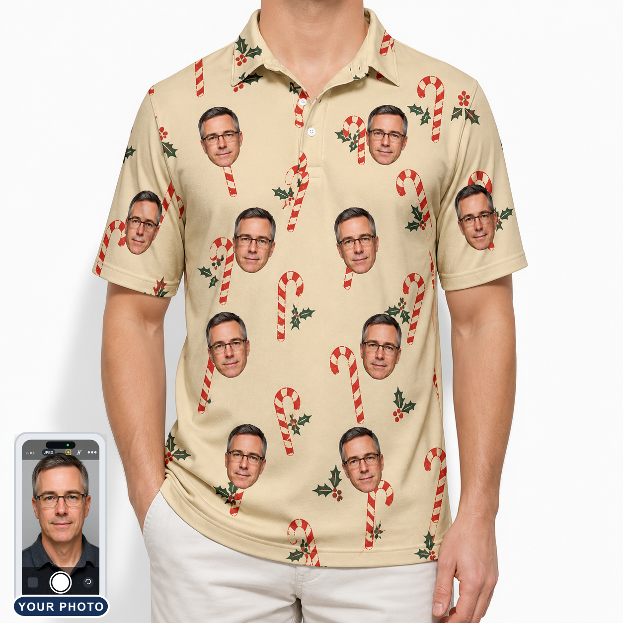 Men's Minty Mistletoe Custom Face Polo Shirt