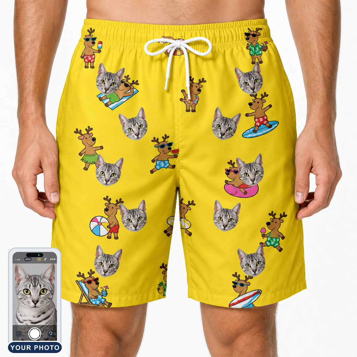 Men's Antler Antics Custom Cat Face Beach Shorts