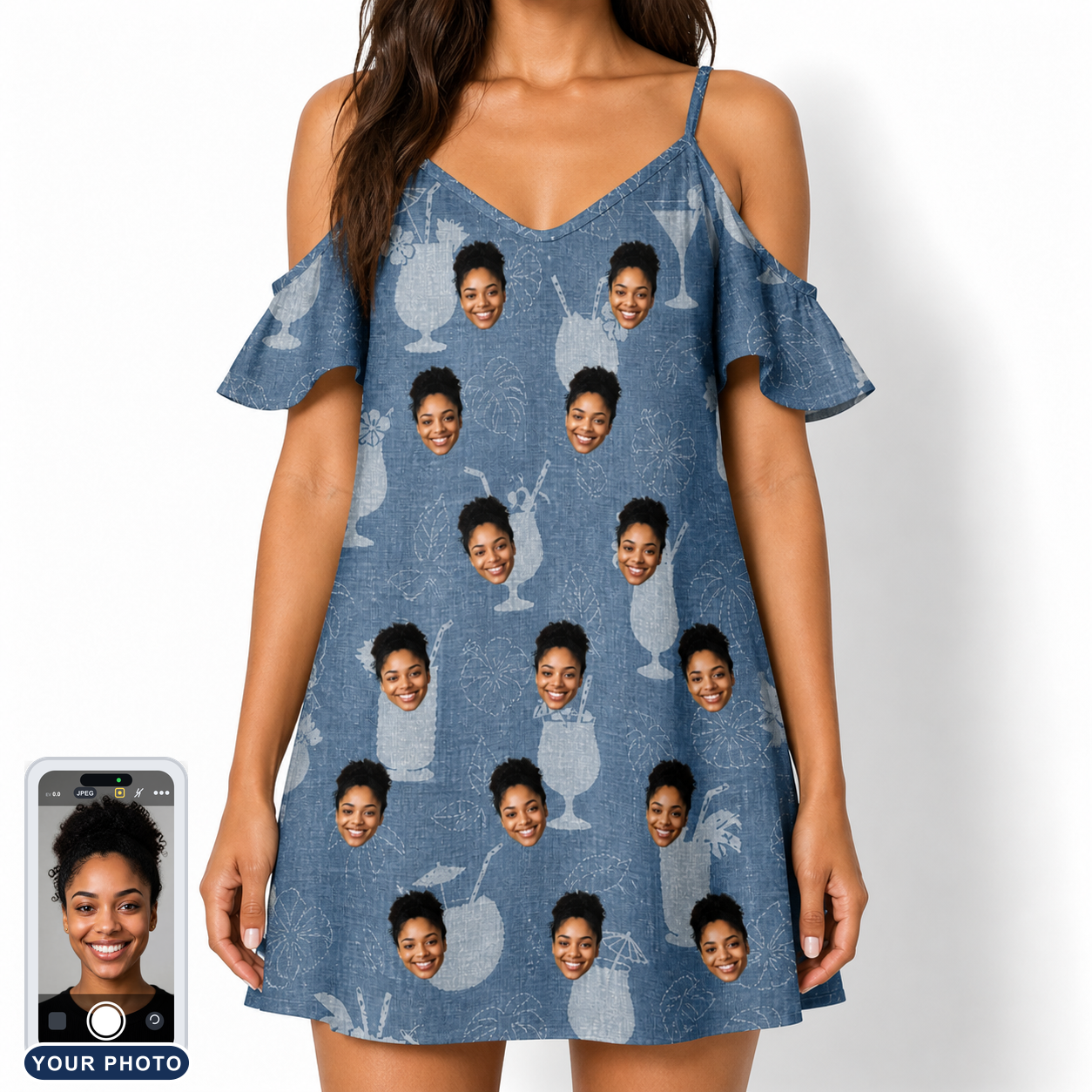 Women's Retro Rhumba Custom Face Off-Shoulder Dress
