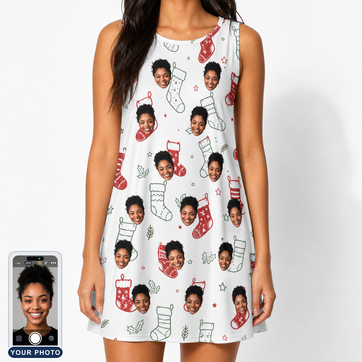Women's Yule Pouches Custom Face Tank Dress
