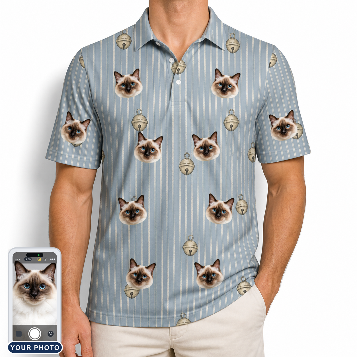 Men's Purrcussion Pings Custom Cat Face Polo Shirt
