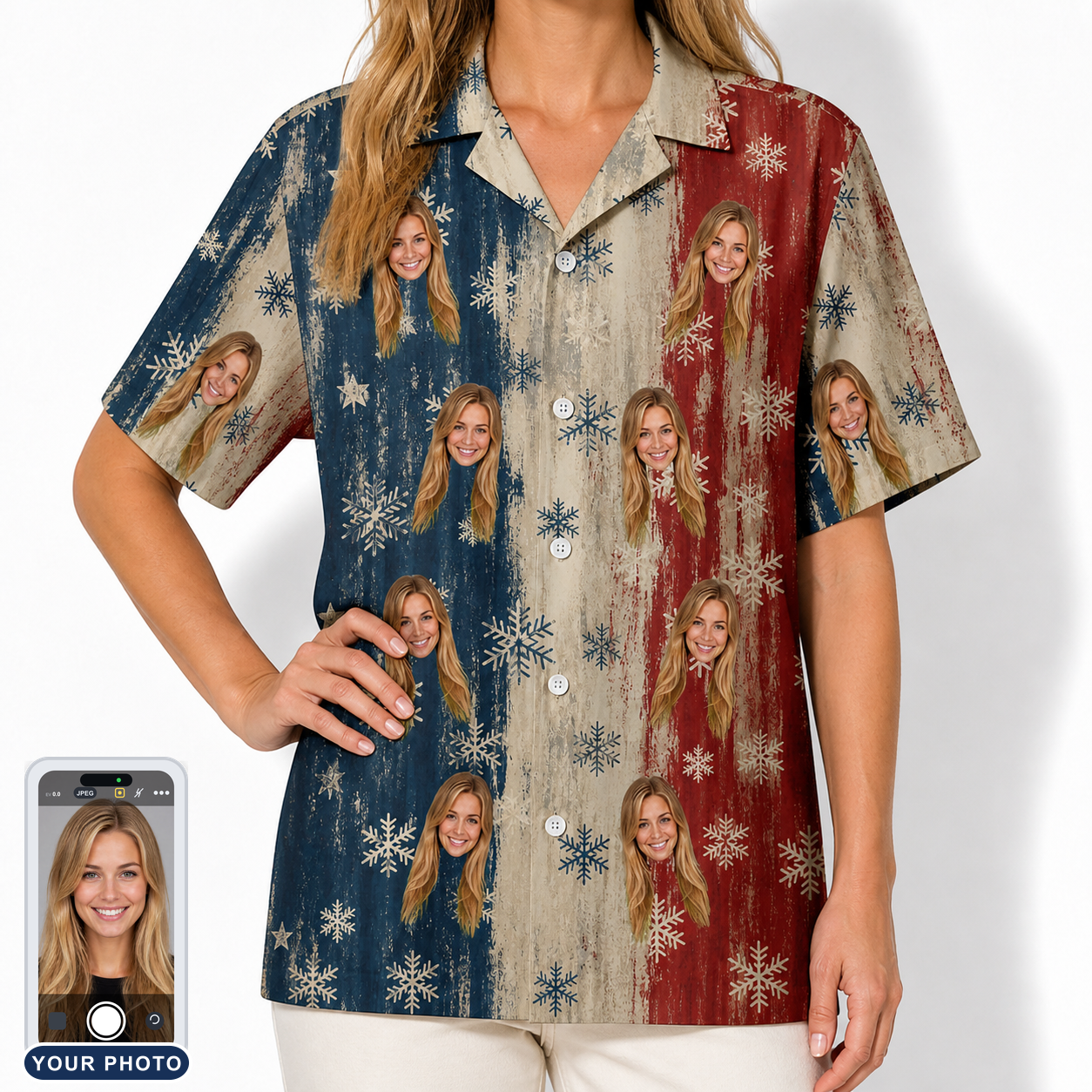 Women's Crystal Cascade Custom Face Hawaiian Shirt
