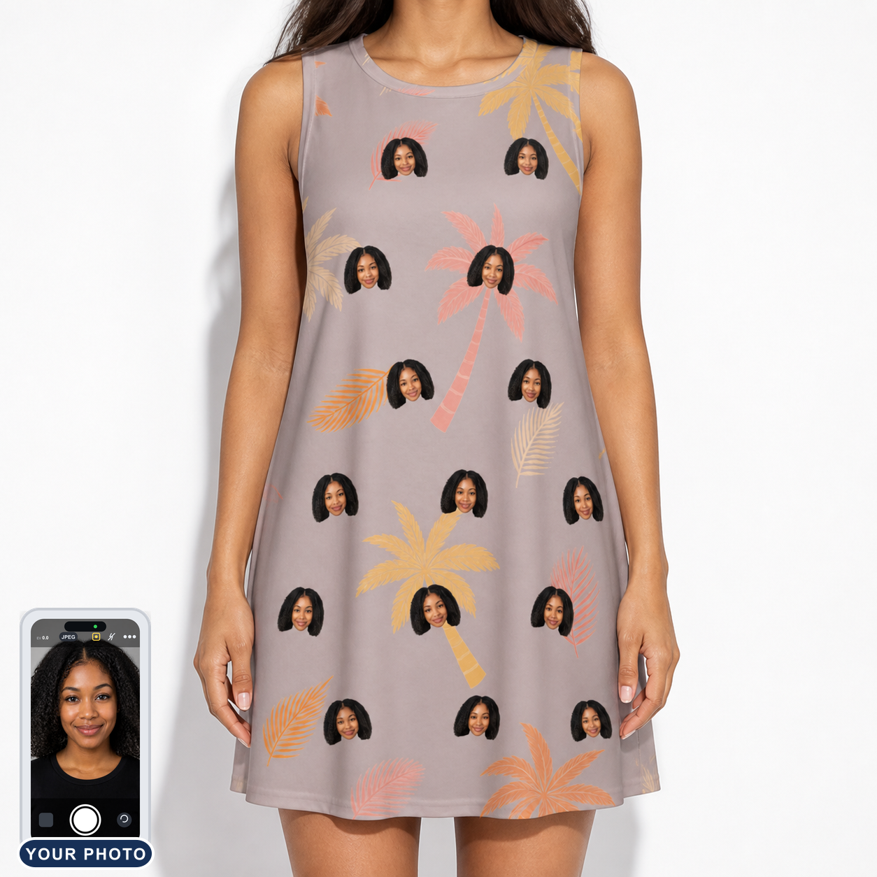 Women's Leafy Lei Custom Face Tank Dress