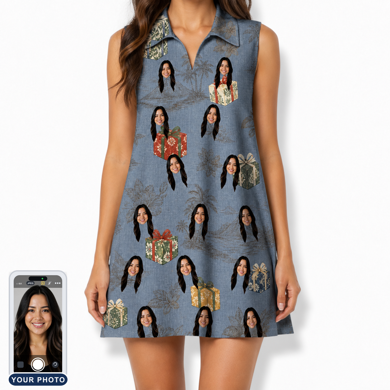 Women's Present Party Custom Face V-Neck Dress
