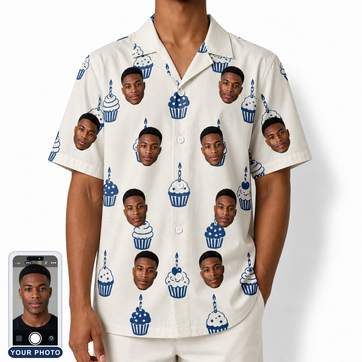 Men's Cupcake Countdown Custom Face Hawaiian Shirt