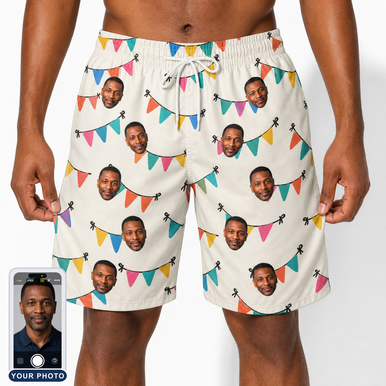 Men's Folksy Flutter Custom Face Beach Shorts