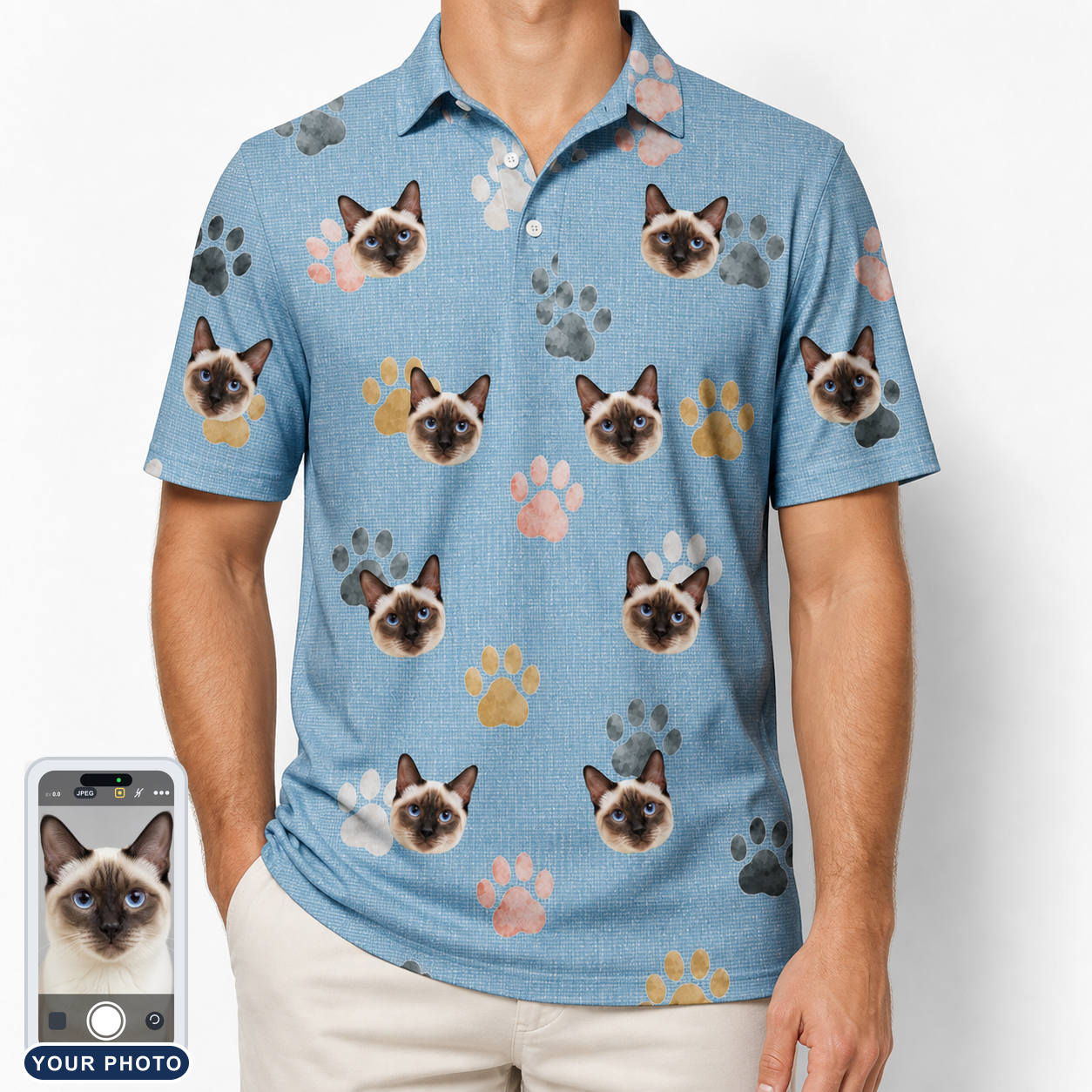 Men's Toe Bean Trail Custom Cat Face Polo Shirt