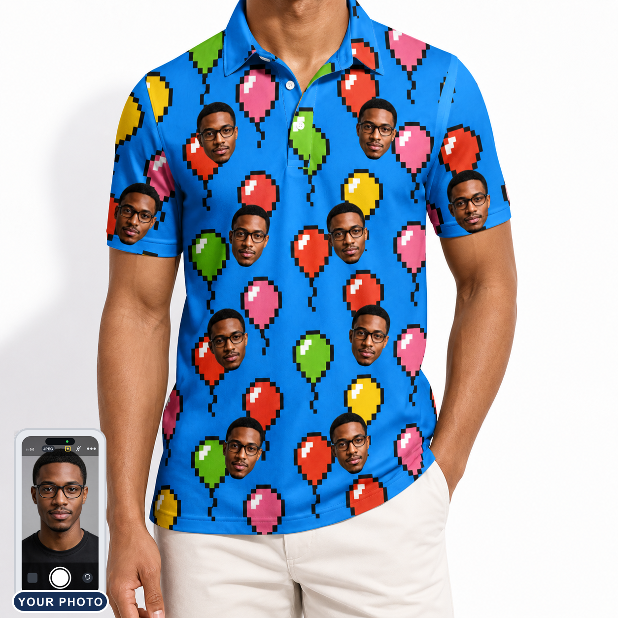 Men's Balloon Scribbles Custom Face Polo Shirt