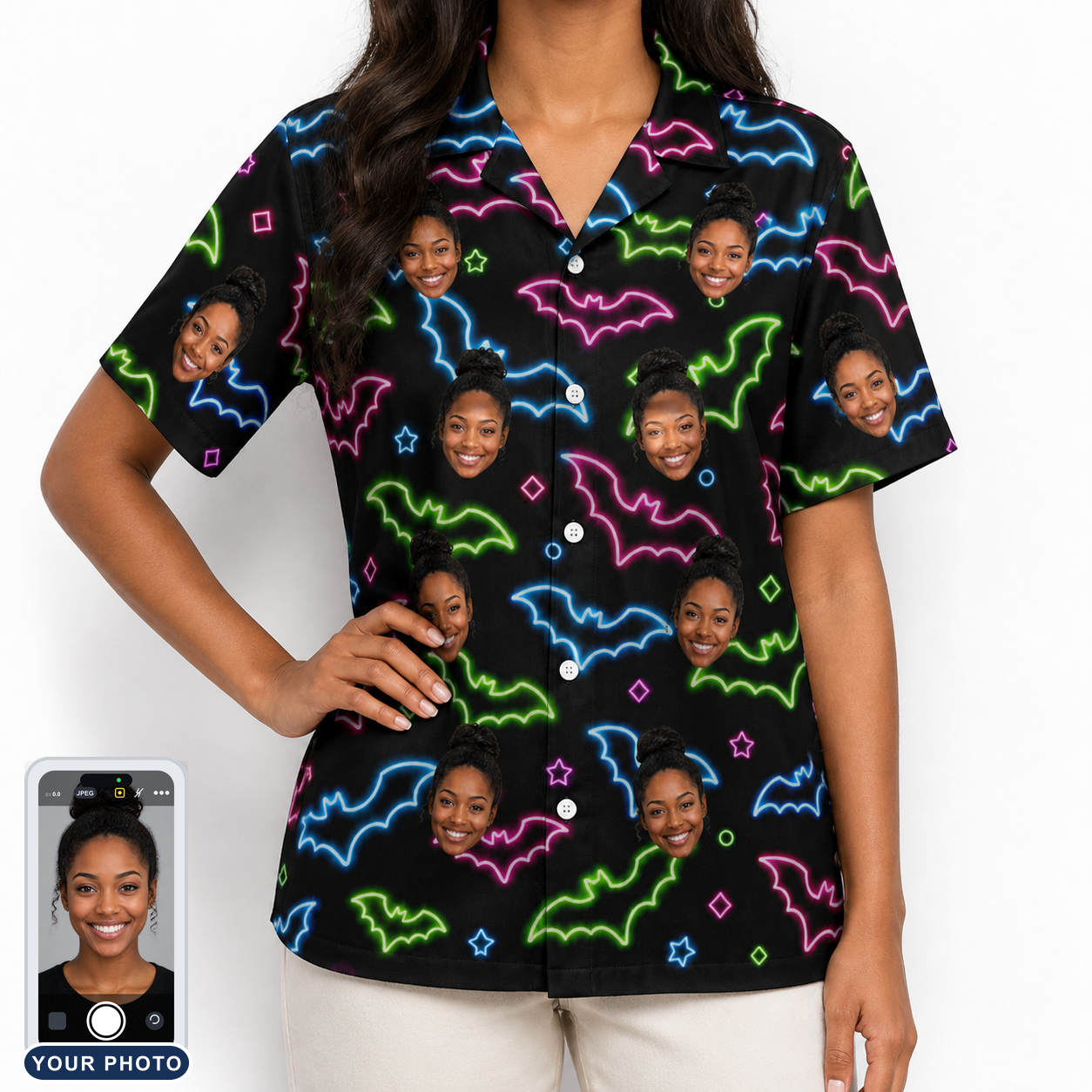 Women's Batty Night Custom Face Hawaiian Shirt