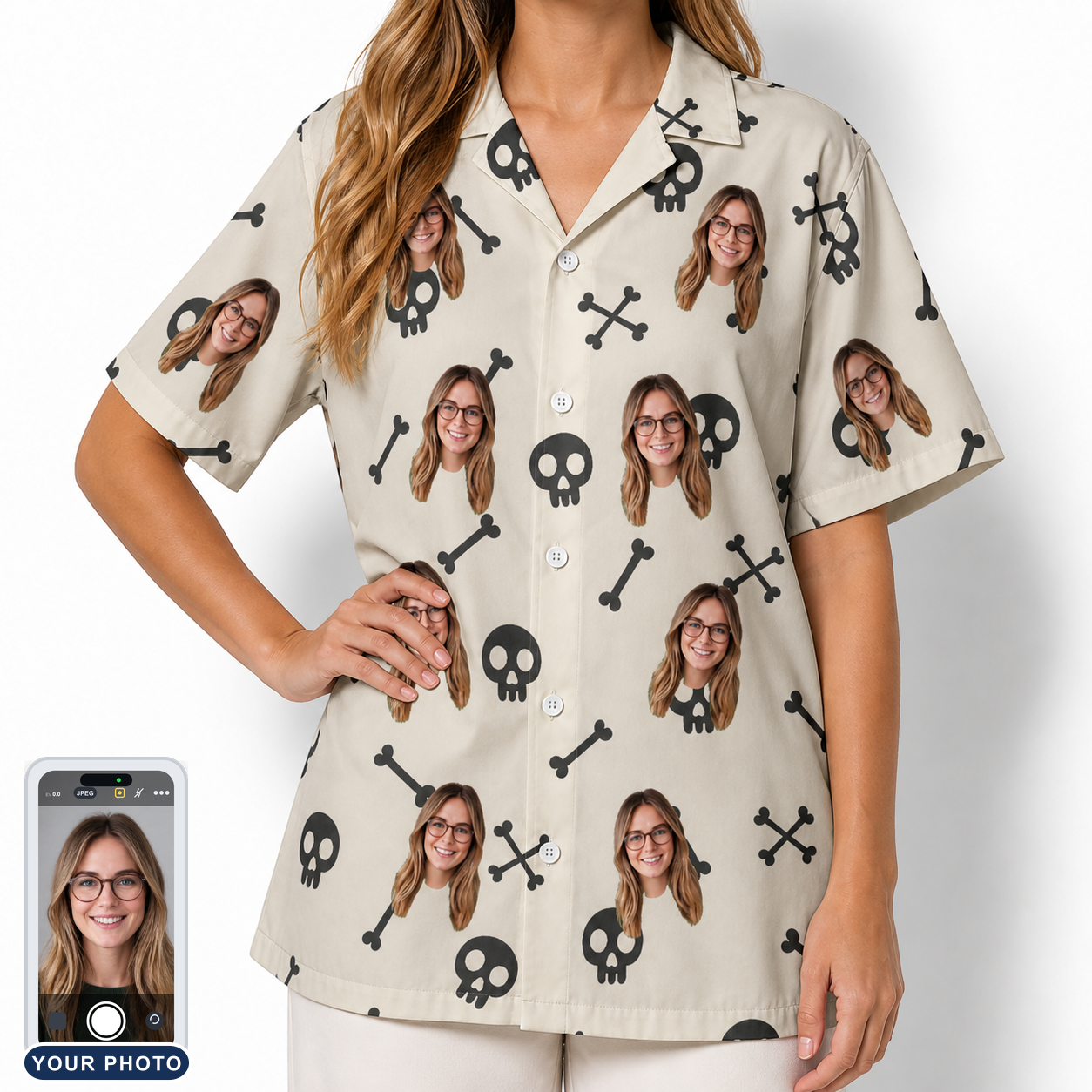 Women's Skeleton Shenanigans Custom Face Hawaiian Shirt