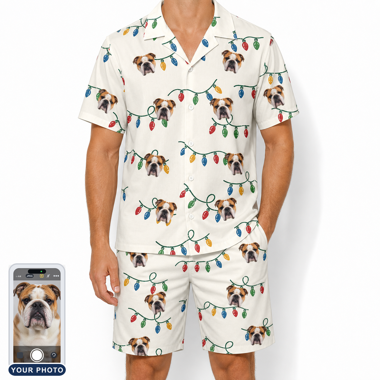Men's Twinkle Tangled Custom Dog Face Shirt & Shorts Set