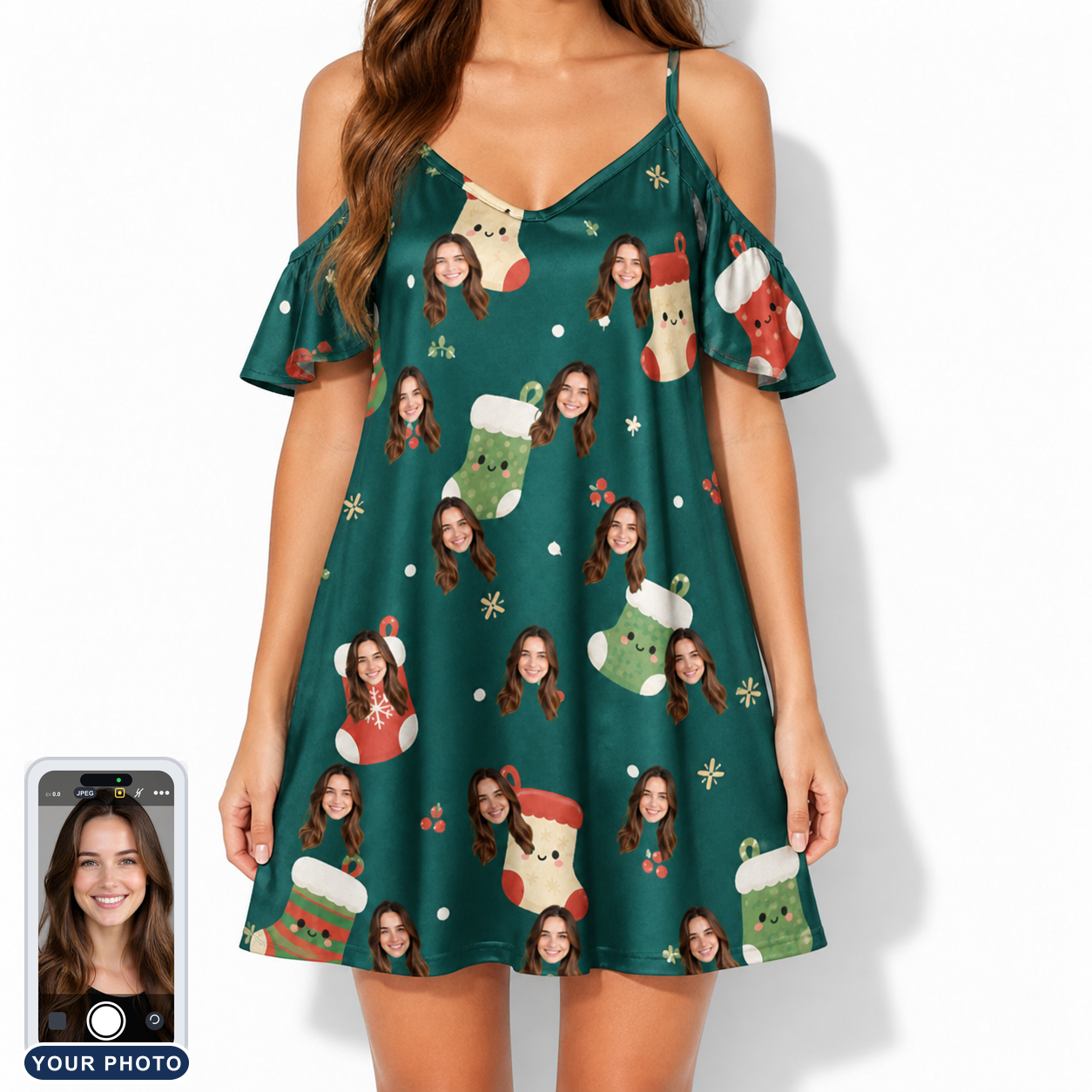 Women's Chimney Cheer Custom Face Off-Shoulder Dress