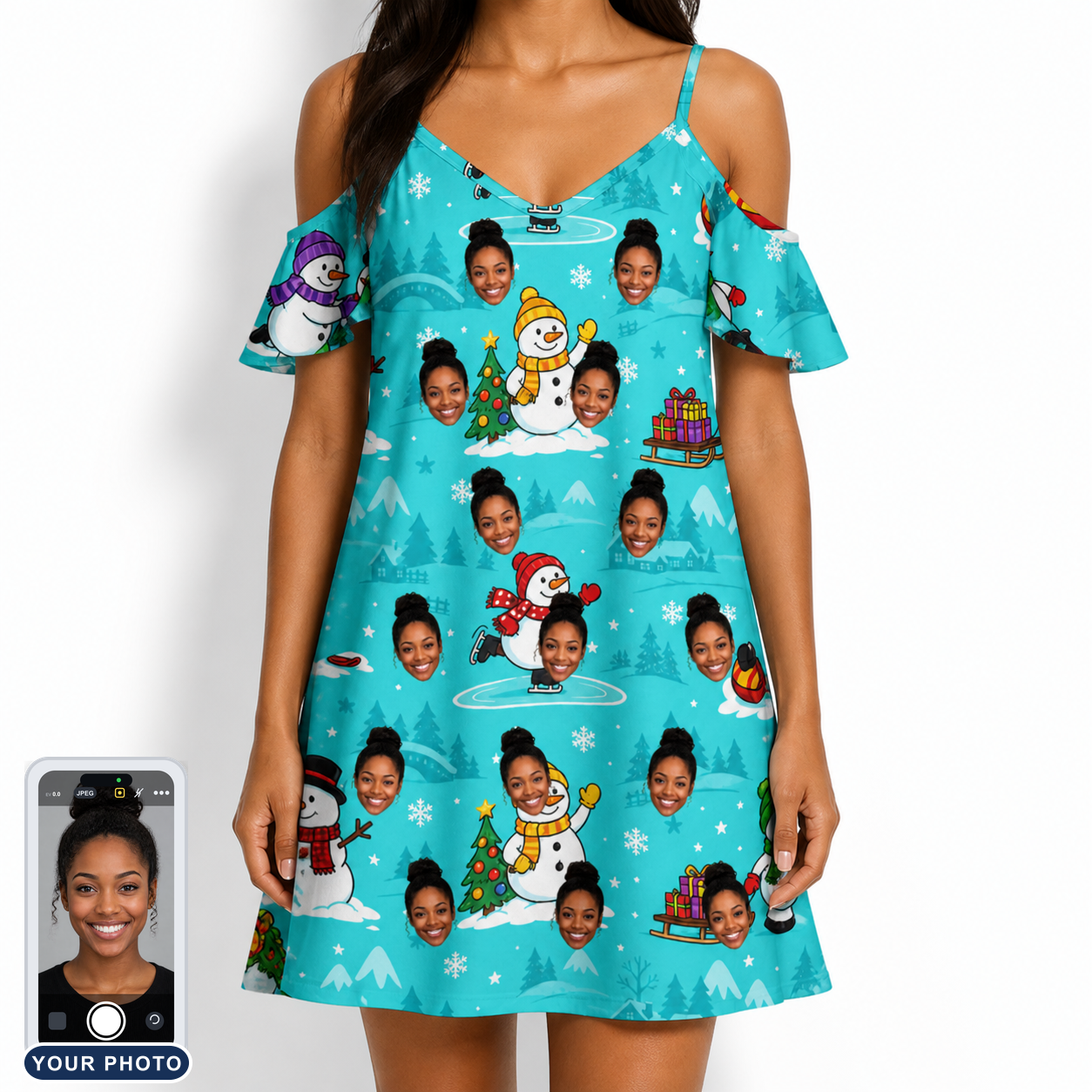 Women's Button Blizzard Custom Face Off-Shoulder Dress