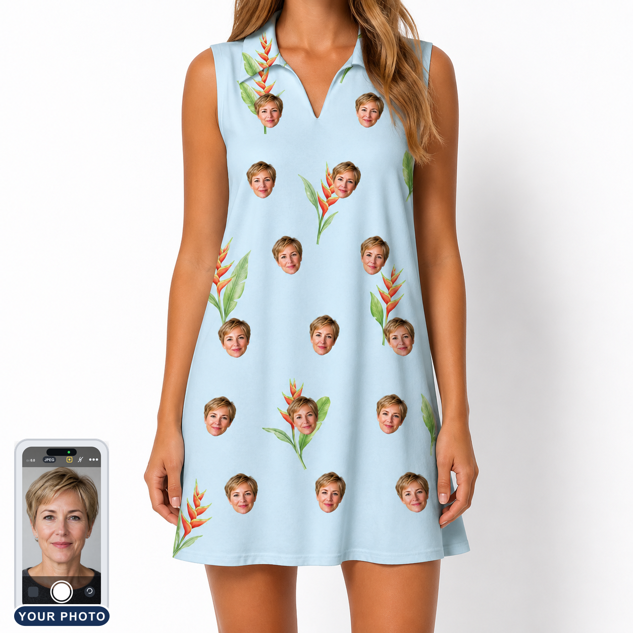 Women's Heliconia Hooray Custom Face V-Neck Dress