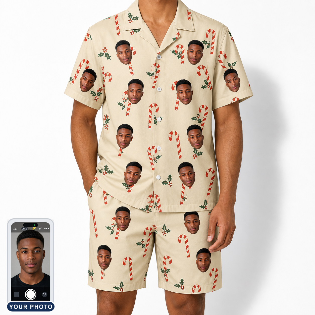 Men's Minty Mistletoe Custom Face Shirt & Shorts Set