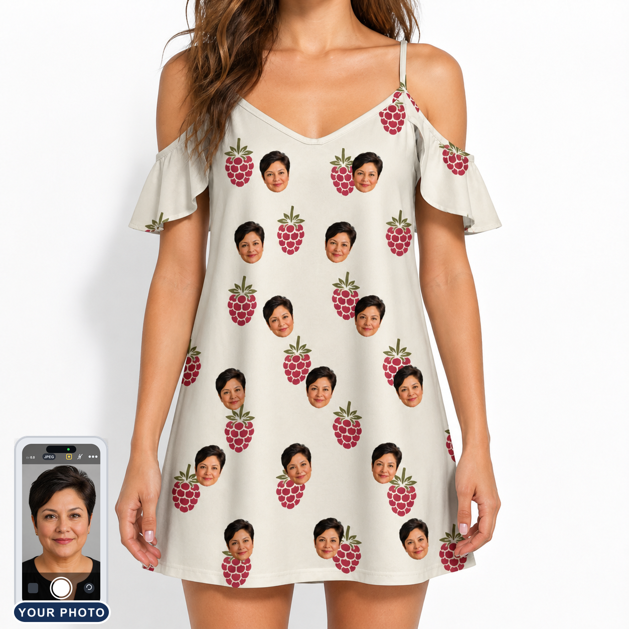 Women's Raspberry Rhapsody Custom Face Off-Shoulder Dress