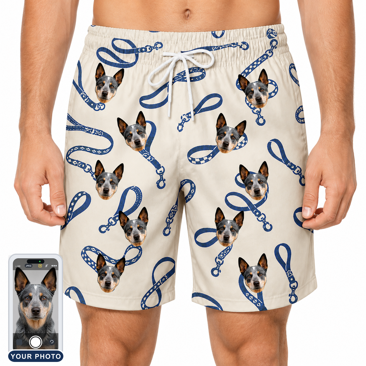 Men's Leash Lineup Custom Dog Face Beach Shorts