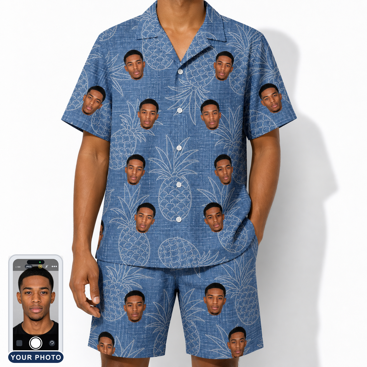Men's Golden Gush Custom Face Shirt & Shorts Set