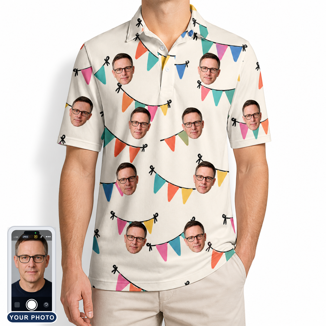 Men's Folksy Flutter Custom Face Polo Shirt