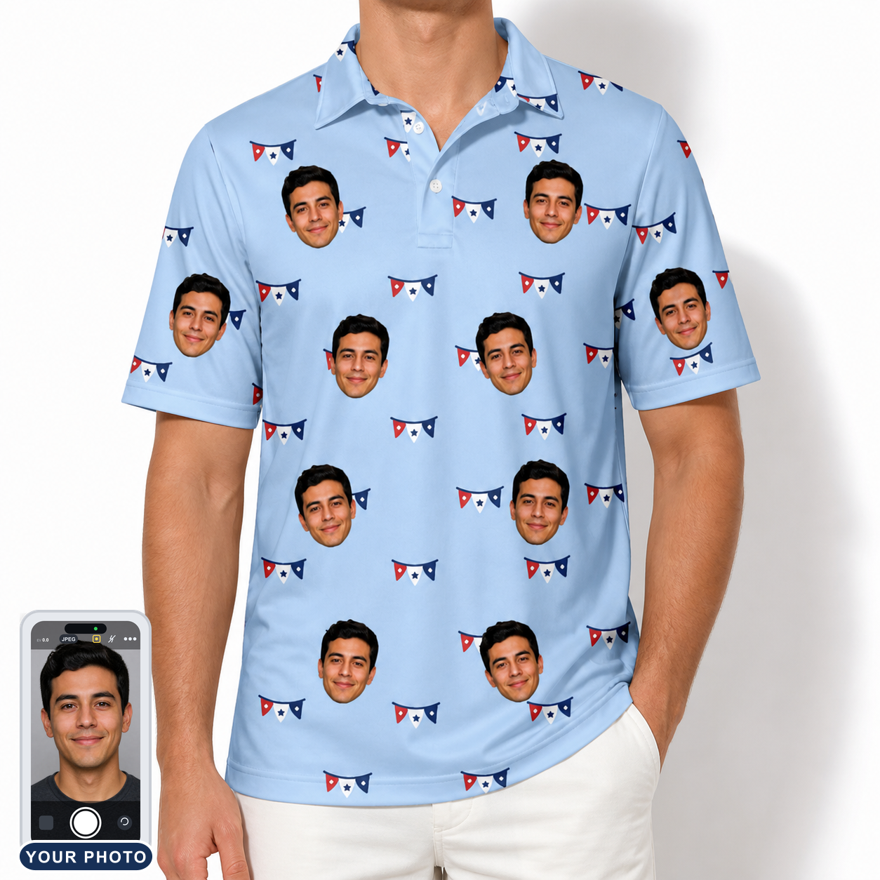 Men's Yankee Doodle Custom Face Polo Shirt