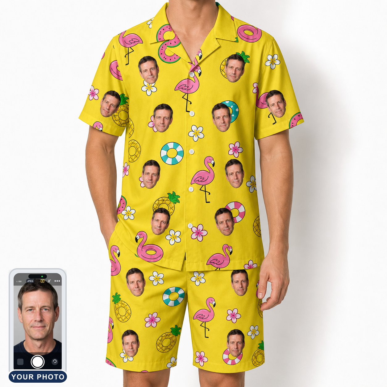 Men's Aqua Aviary Custom Face Shirt & Shorts Set