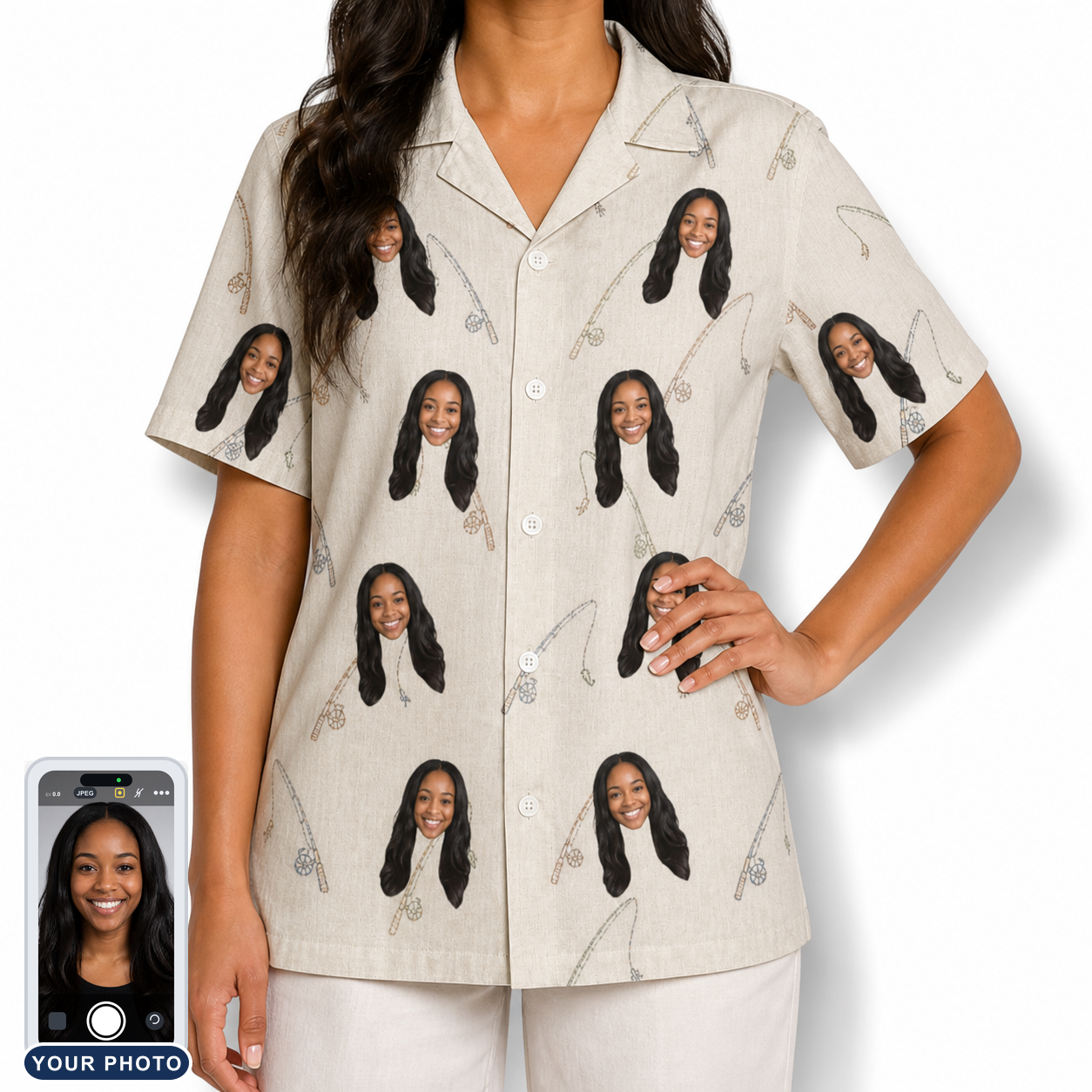 Women's Fishing Frenzy Custom Face Hawaiian Shirt
