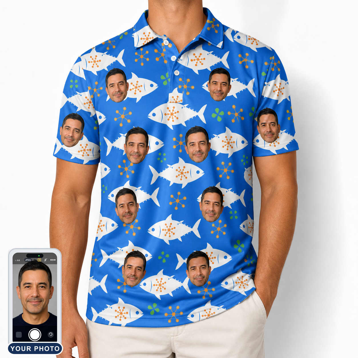 Men's Tuna Trawl Custom Face Polo Shirt