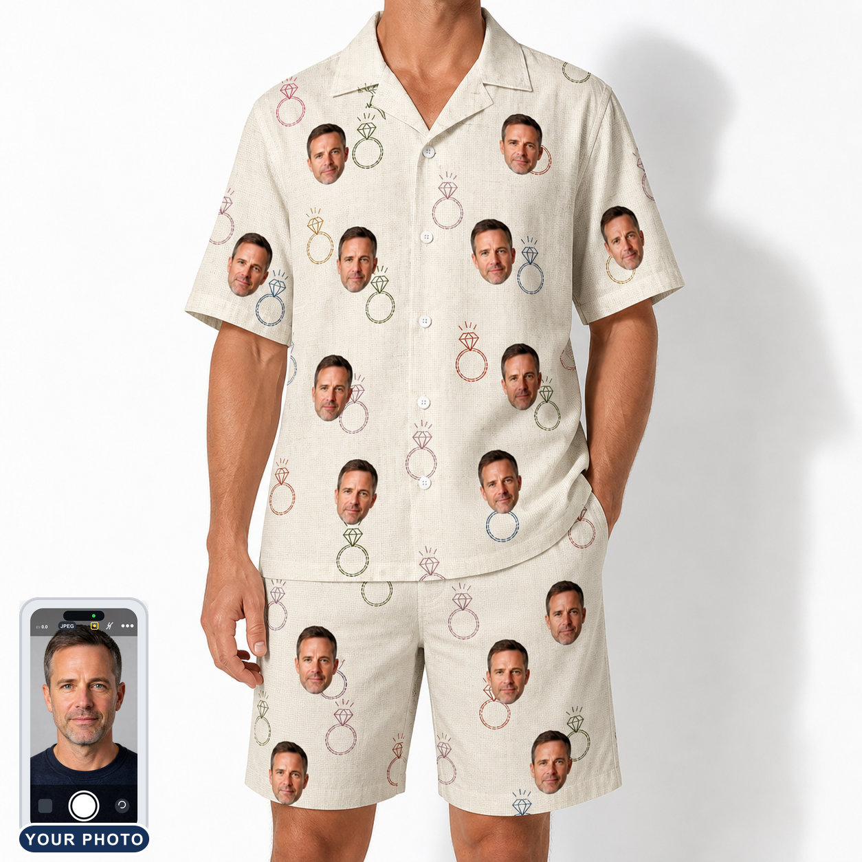 Men's Brilliant Bachelorette Custom Face Shirt & Shorts Set