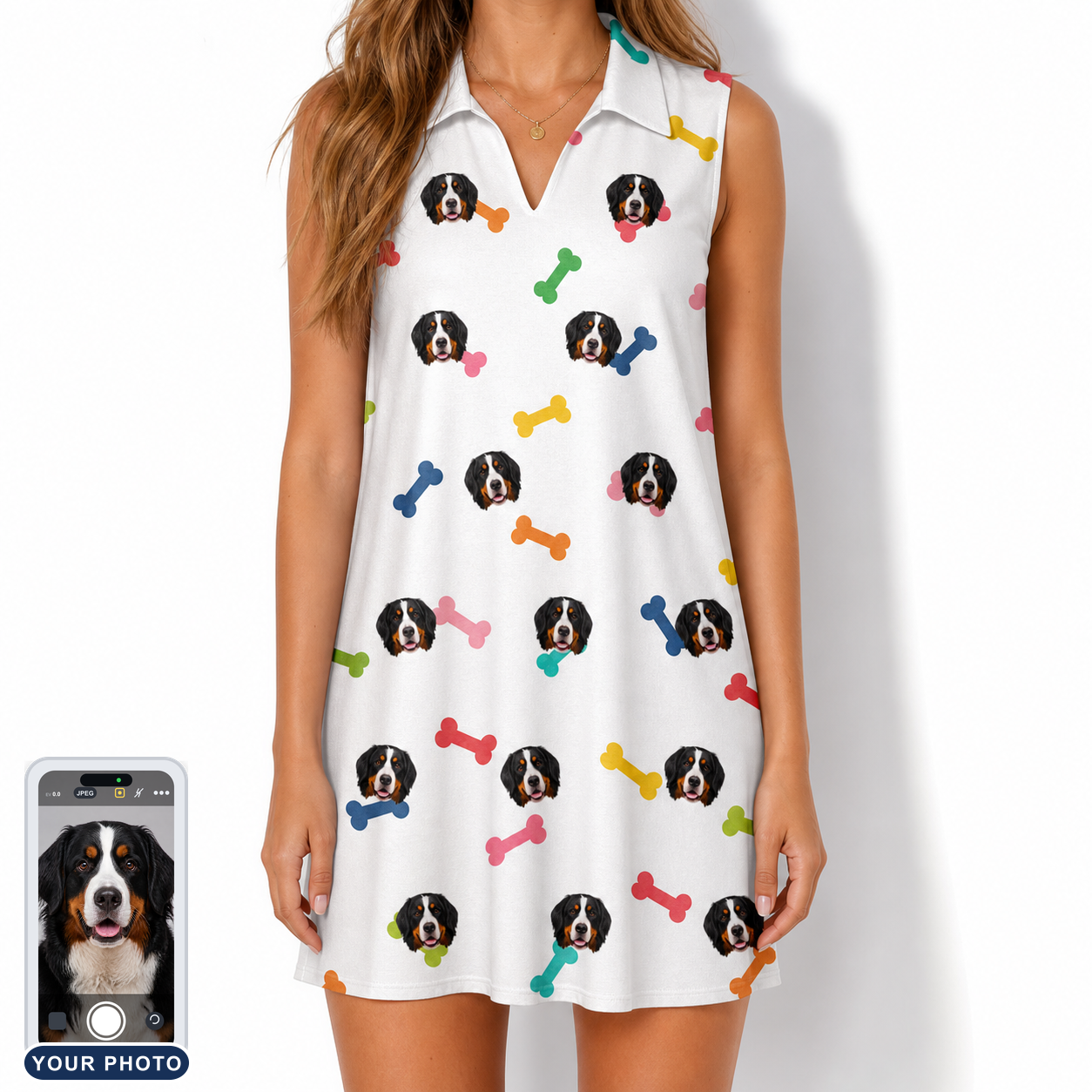 Women's Gnawvana Grove Custom Dog Face V-Neck Dress