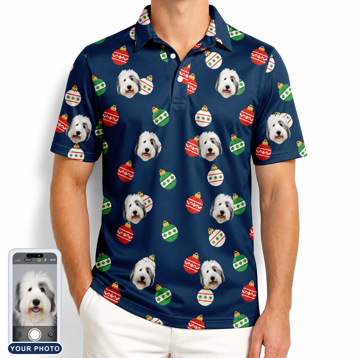 Men's December Dangles Custom Dog Face Polo Shirt