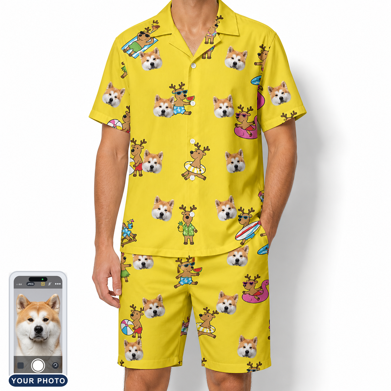 Men's Antler Antics Custom Dog Face Shirt & Shorts Set