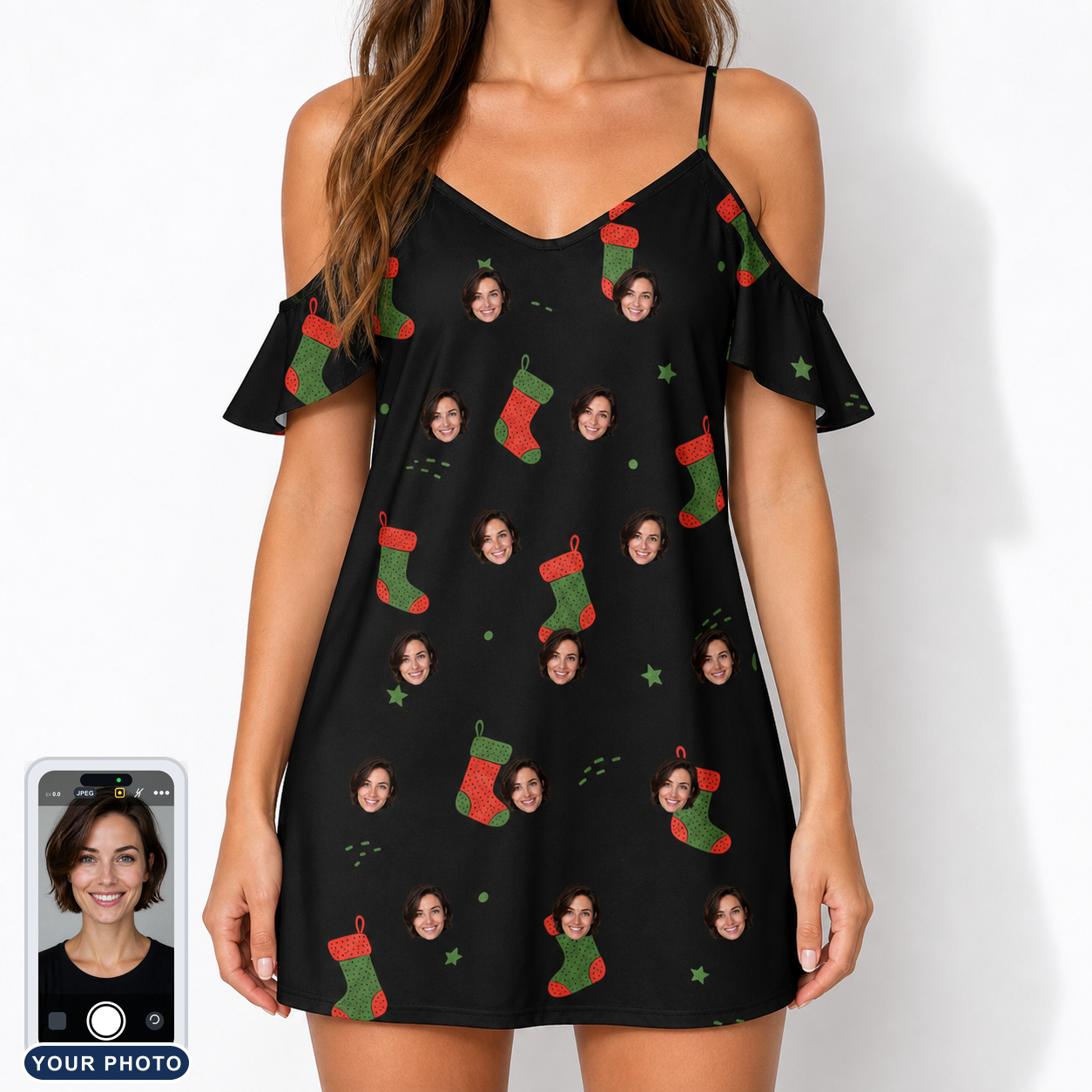 Women's Stocking Stuffer Custom Face Off-Shoulder Dress