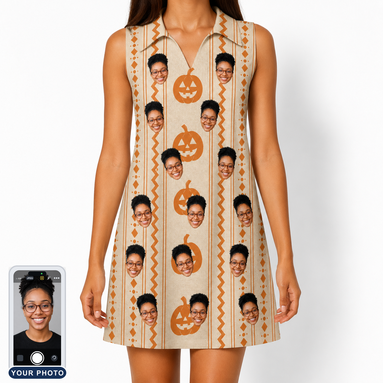 Women's Spooky Squash Custom Face V-Neck Dress
