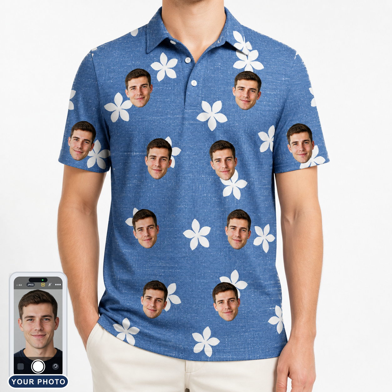Men's Bloom Lagoon Custom Face Polo Shirt