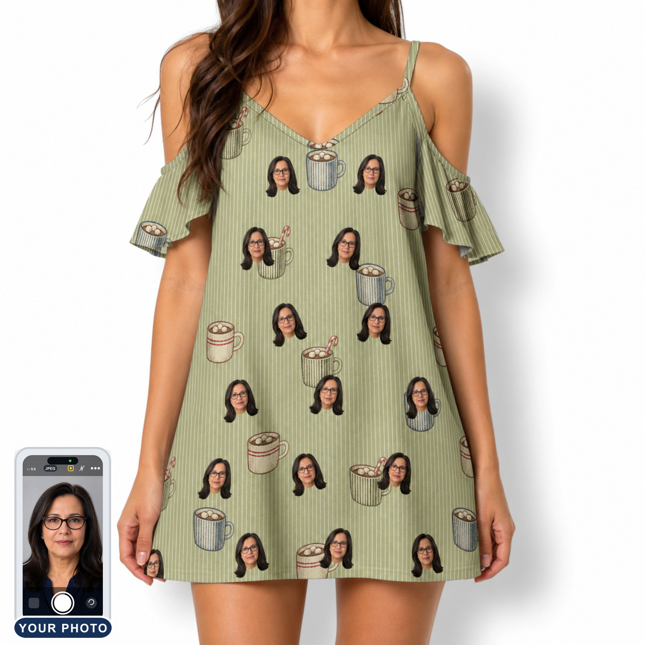 Women's Marshmallow Mugs Custom Face Off-Shoulder Dress