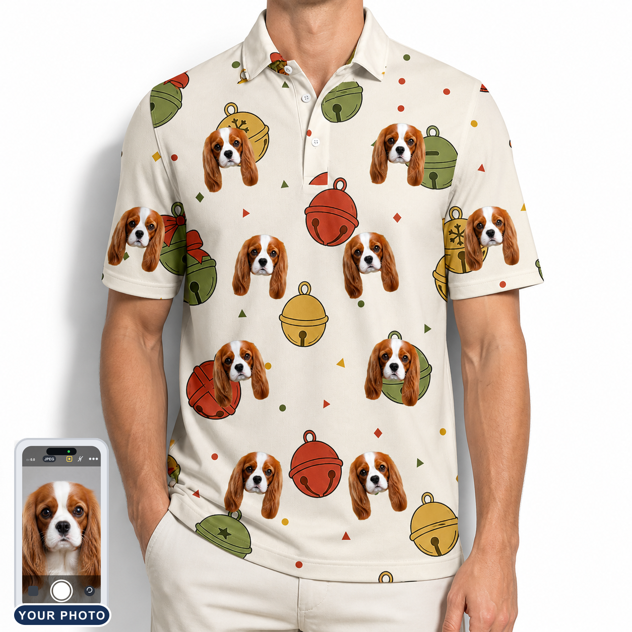 Men's Chime Charms Custom Dog Face Polo Shirt