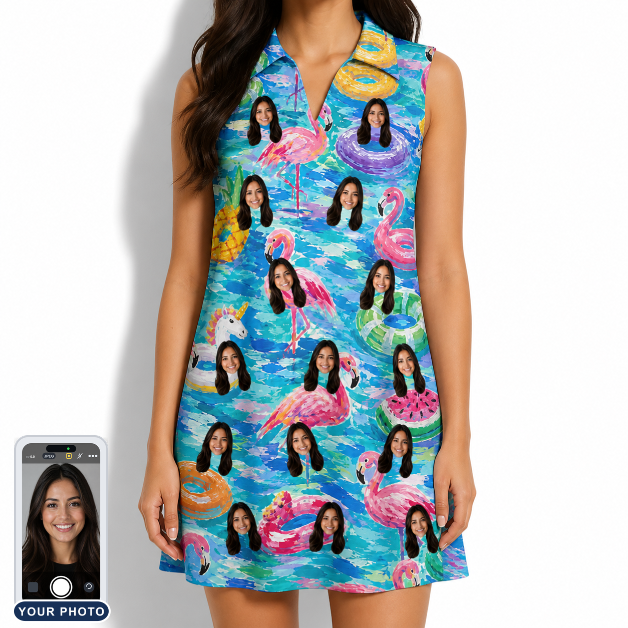 Women's Pastel Pontoons Custom Face V-Neck Dress