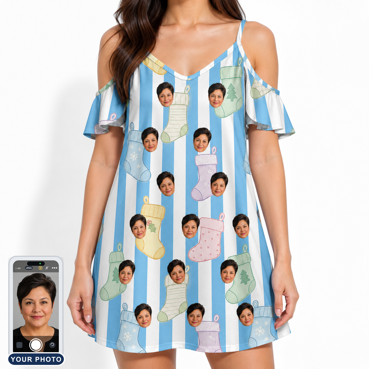 Women's Mantel Munchkins Custom Face Off-Shoulder Dress
