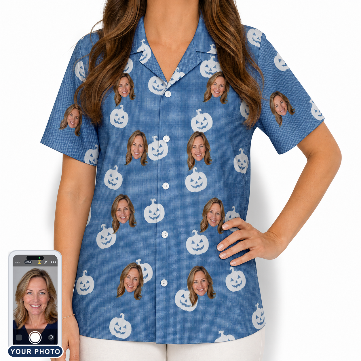 Women's Autumn Orbs Custom Face Hawaiian Shirt