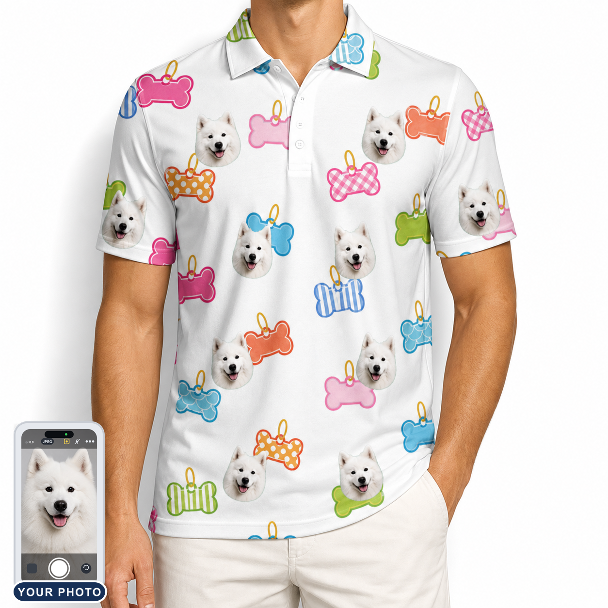 Men's Tag Wag Custom Dog Face Polo Shirt