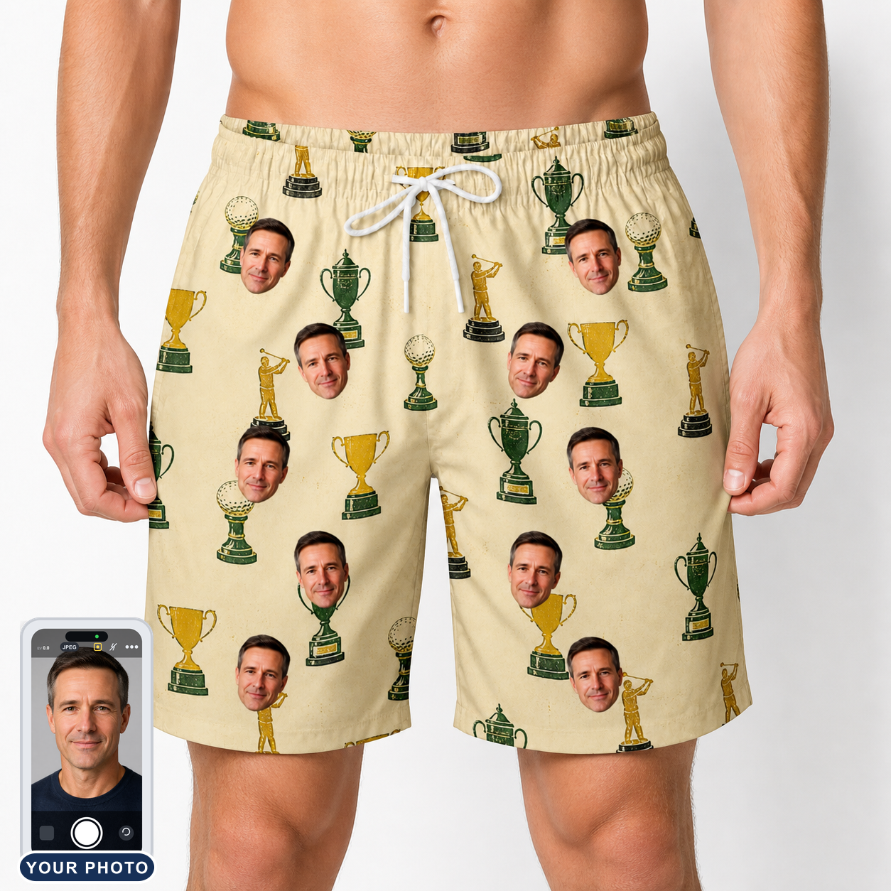 Men's Putting Prizes Custom Face Beach Shorts
