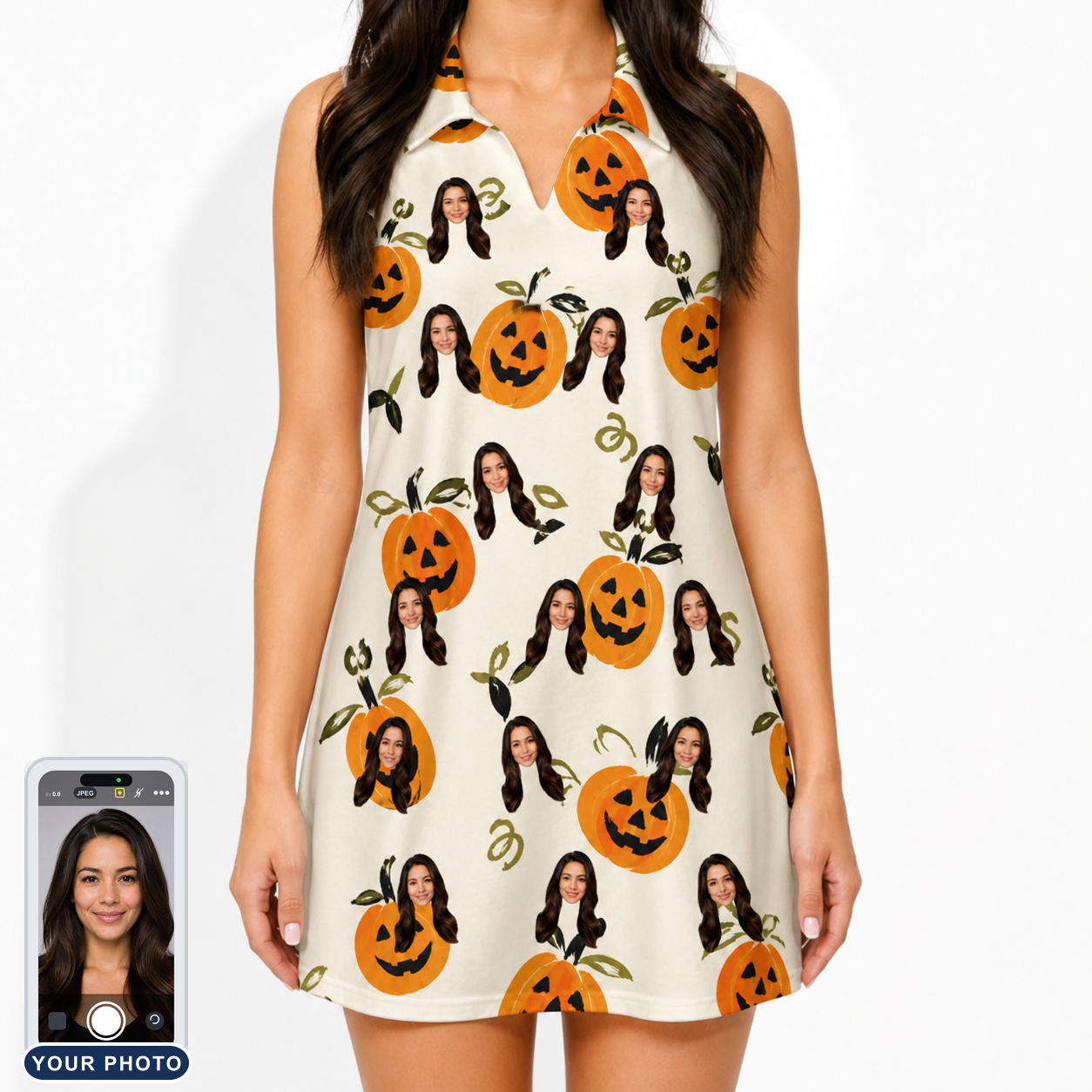 Women's Carved Chuckles Custom Face V-Neck Dress