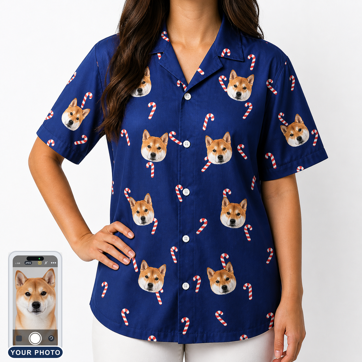 Women's Peppermint Pizzazz Custom Dog Face Hawaiian Shirt