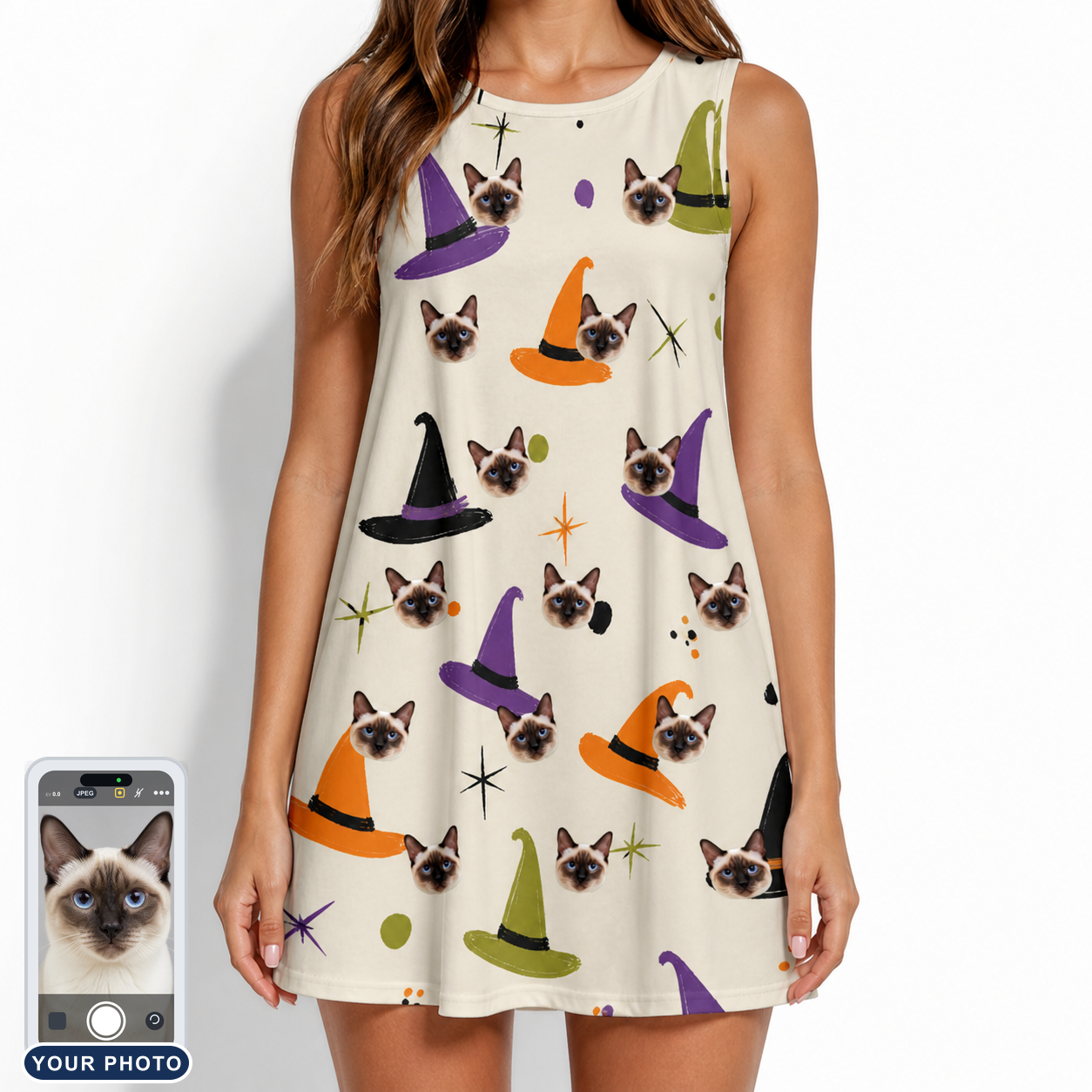 Women's Hexed Headwear Custom Cat Face Tank Dress