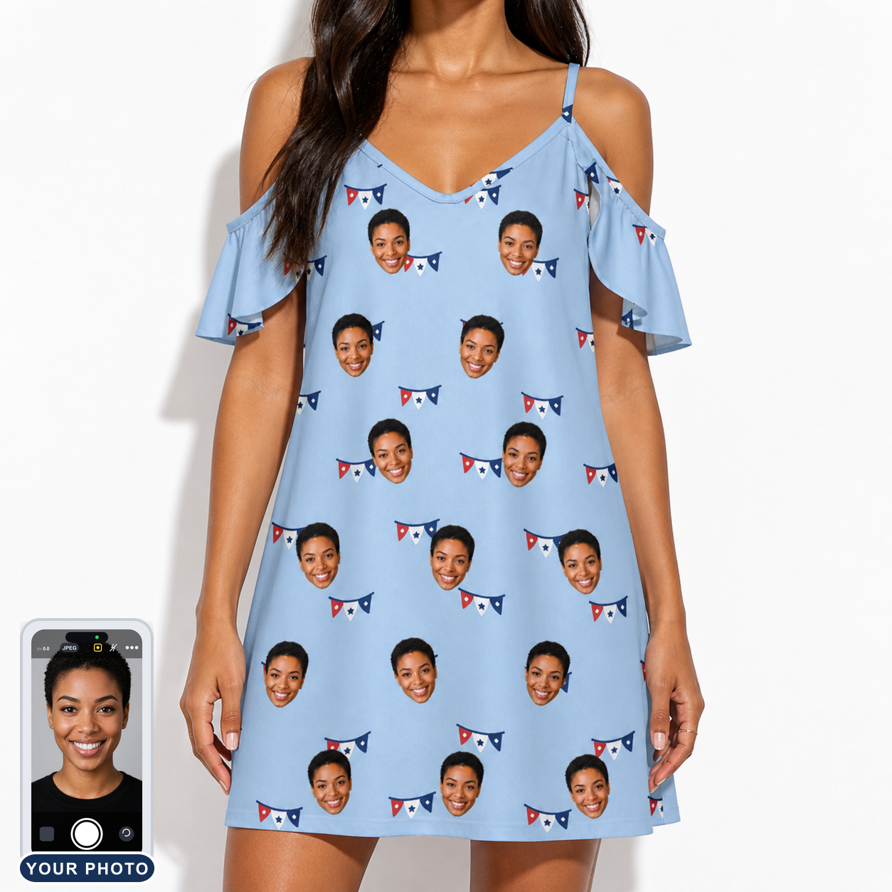 Women's Yankee Doodle Custom Face Off-Shoulder Dress
