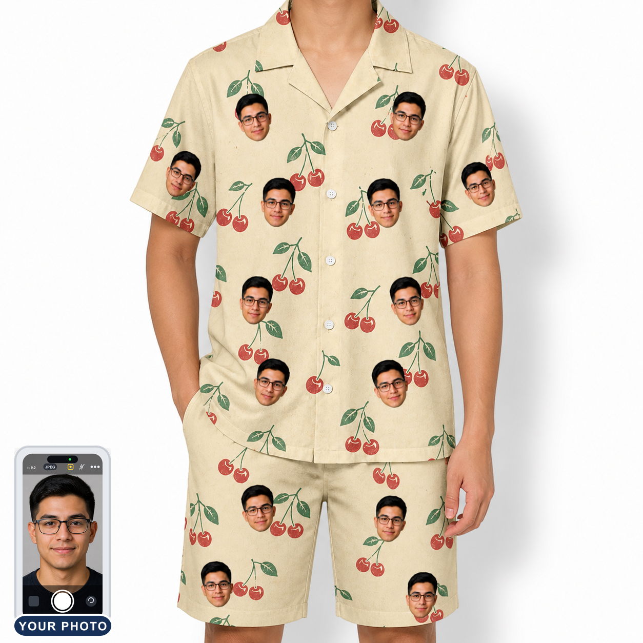 Men's Cherry Chomp Custom Face Shirt & Shorts Set