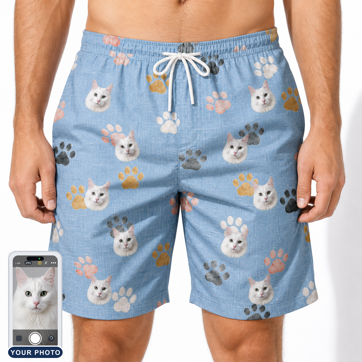 Men's Toe Bean Trail Custom Cat Face Beach Shorts