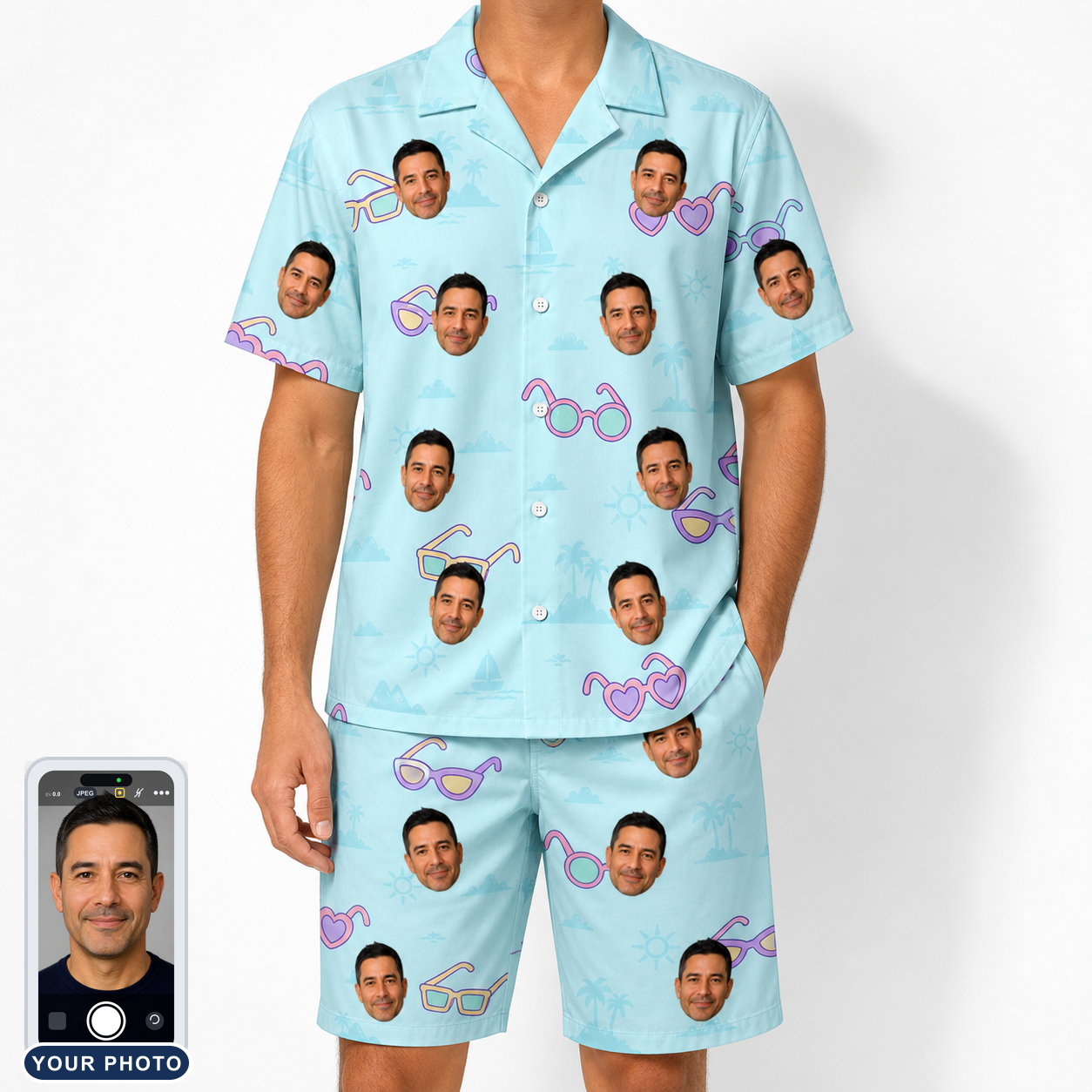 Men's Sunny Specs Custom Face Shirt & Shorts Set